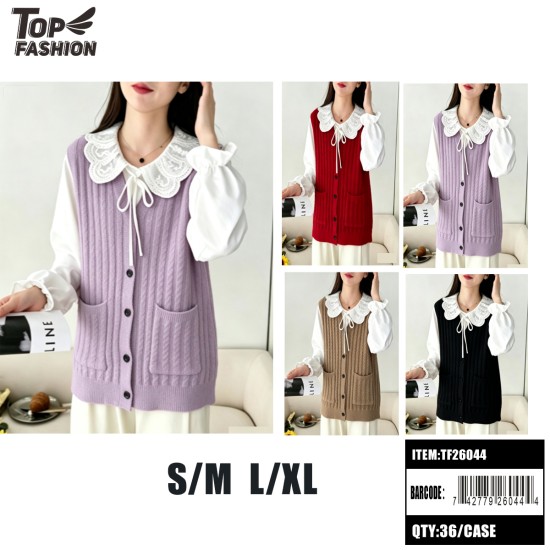 WOMENS 4COLOR V-NECK CABLE KNIT VEST 12PC/3BG/36PC/CS