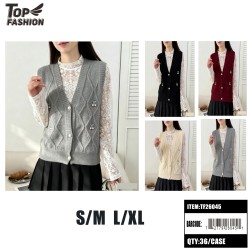 WOMENS 4CLR V-NECK CHERRY CABLE KNIT VEST 12PC/3BG/36PC/CS