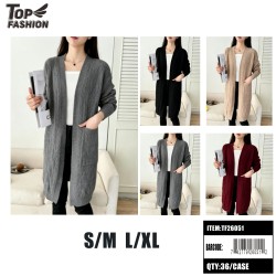 WOMENS 4COLOR V-NECK CABLE KNIT CARDIGAN 12PC/3BG/36PC/CS