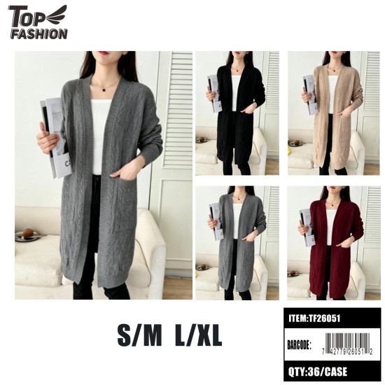WOMENS 4COLOR V-NECK CABLE KNIT CARDIGAN 12PC/3BG/36PC/CS