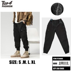 BLACK MENS FLEECE JOGGER CARGO PANTS 6PC/6BG/36PC/CS