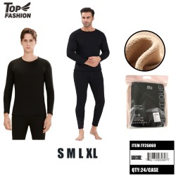 MENS FLEECE-LINED THERMAL UNDERWEAR SET-BLK  24PC/CS