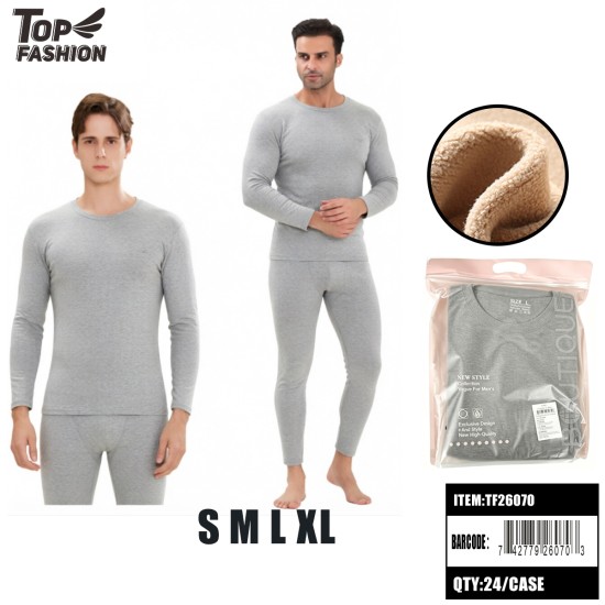 MENS FLEECE-LINED THERMAL UNDERWEAR SET-GREY  24PC/CS