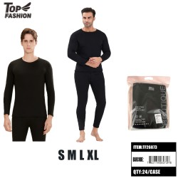 MENS FLEECE-LINED THERMAL UNDERWEAR SET-BLK  24PC/CS
