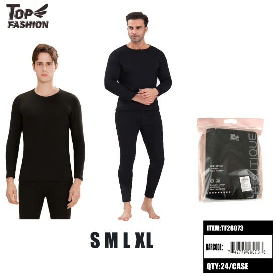 MENS FLEECE-LINED THERMAL UNDERWEAR SET-BLK  24PC/CS
