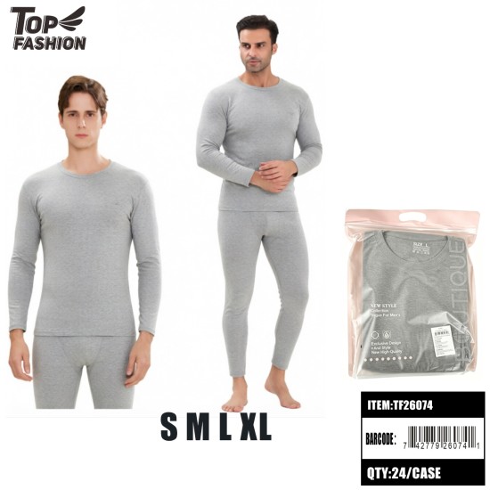 MENS FLEECE-LINED THERMAL UNDERWEAR SET-GREY 24PC/CS
