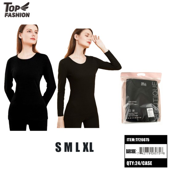 WOMEN FLEECE-LINED THERMAL UNDERWEAR SET-BLK  24PC/CS