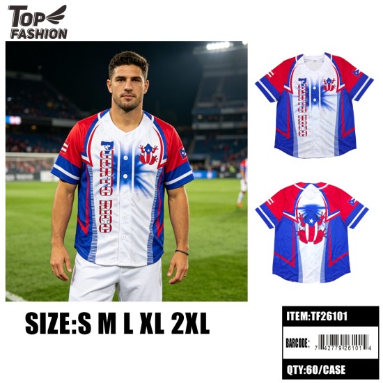 PUERTO RICO BUTTON BASEBALL JERSEY WHITE/BLUE S-XXL 60PC/CS