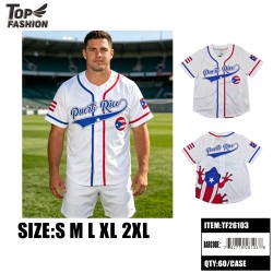 PUERTO RICO BUTTON BASEBALL JERSEY WHITE S-XXL 60PC/CS