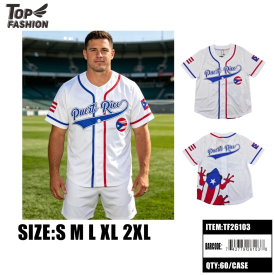 PUERTO RICO BUTTON BASEBALL JERSEY WHITE S-XXL 60PC/CS