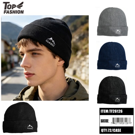MENS 4CLR EMBROIDERED KNIT BEANIE 6DZ/CS