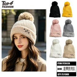 6CLR WOMENS POM POM FLEECE BEANIE 6DZ/CS