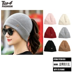 6CLR WOMENS PONYTAIL KNIT BEANIE 6DZ/CS