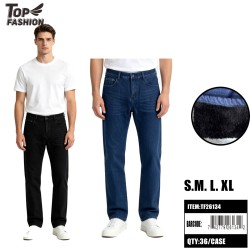 MENS FLEECE LINED DENIM JEANS BLUE/BLACK 12PC/2BG/24PC/CS