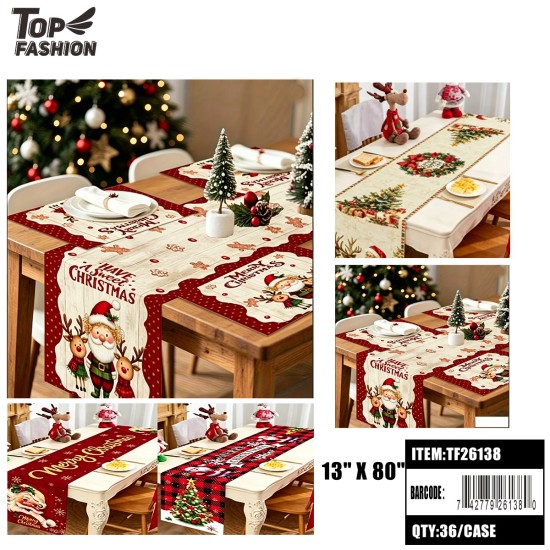 ASSORTED 4 DESIGNS CHRISTMAS TABLE RUNNER 12PC/8BG/96PC/CS