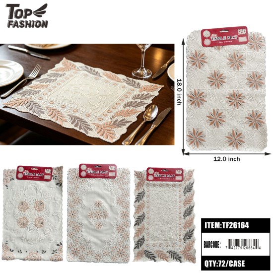 EUROPEAN LACE CUTOUT PLACEMAT 2CT 4CLR 6DZ/CS