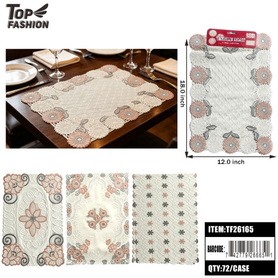 EUROPEAN LACE CUTOUT PLACEMAT 2CT 4CLR 6DZ/CS