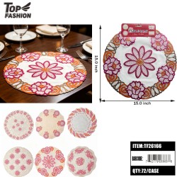 ROUND LACE CUTOUT FLORAL PLACEMAT 2CT 6CLR 6DZ/CS