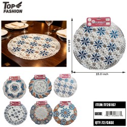 ROUND LACE CUTOUT FLORAL PLACEMAT 2CT 6CLR 6DZ/CS
