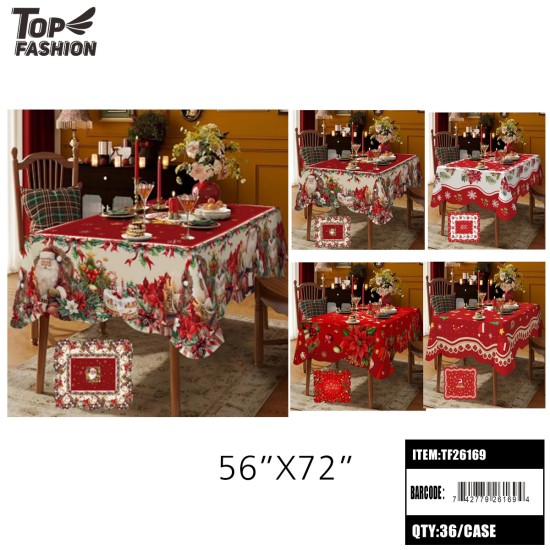 CHRISTMAS PRINT TABLECLOTH 56X72 4CLR 12PC/3BG/36PC/CS