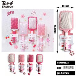 HAIR BRUSH LARGE CUSHION MASSAGE WITH CHARM 4CLR 8DZ/CS