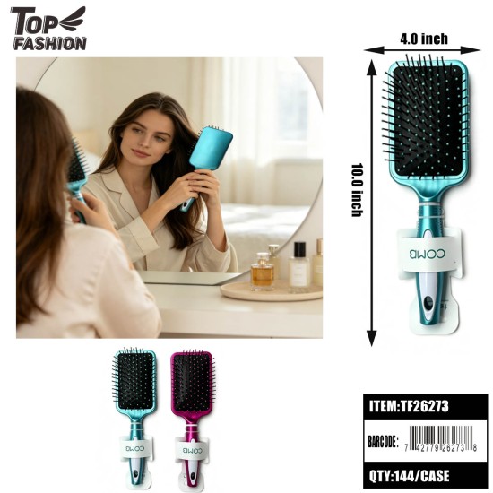 HAIR BRUSH METALLIC SQUARE CUSHION MASSAGE 2CLR 12DZ/CS