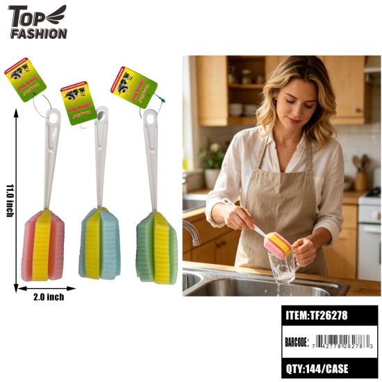 ASSORTED 4CLRS LONG HANDLE DISH SCRUB BRUSH(12PC)12BG/CS