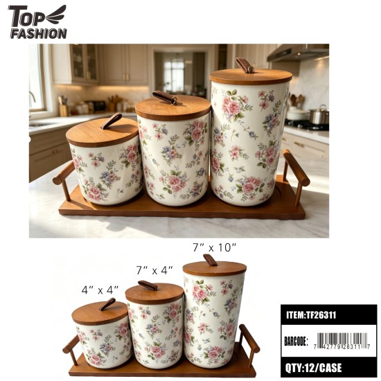 3PC CERAMIC CANISTER SET W/TRAY 12PC/CS