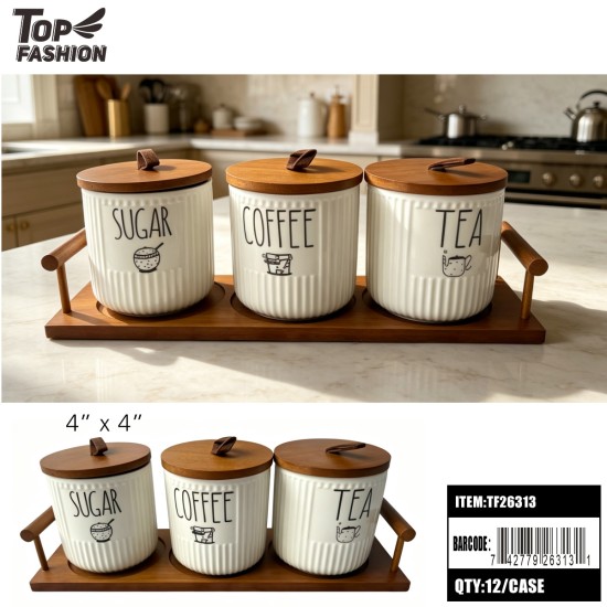3PC CERAMIC CANISTER SET W/TRAY 12PC/CS