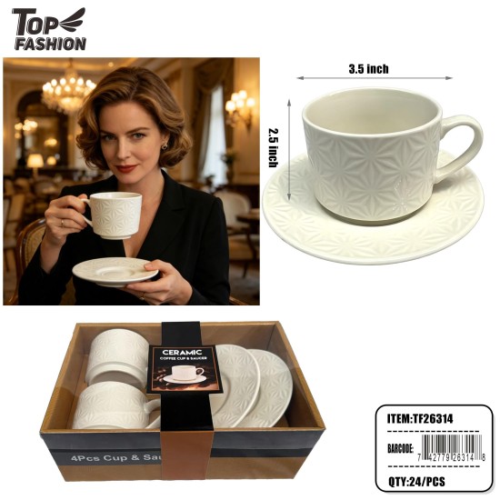 4PCS CERAMIC CUP & SAUCER SET 24PK/CS