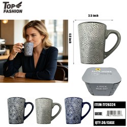 3CLR GEOMETRIC CERAMIC MUG SET (4PC) 18BX/CS
