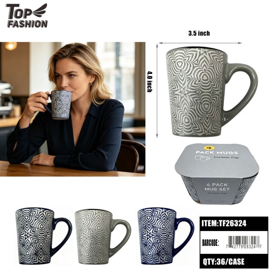 3CLR GEOMETRIC CERAMIC MUG SET (4PC) 18BX/CS