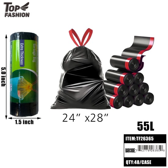 DRAWSTRING GARBAGE BAGS 55L 25CT (6PC)BG 8BG/CS