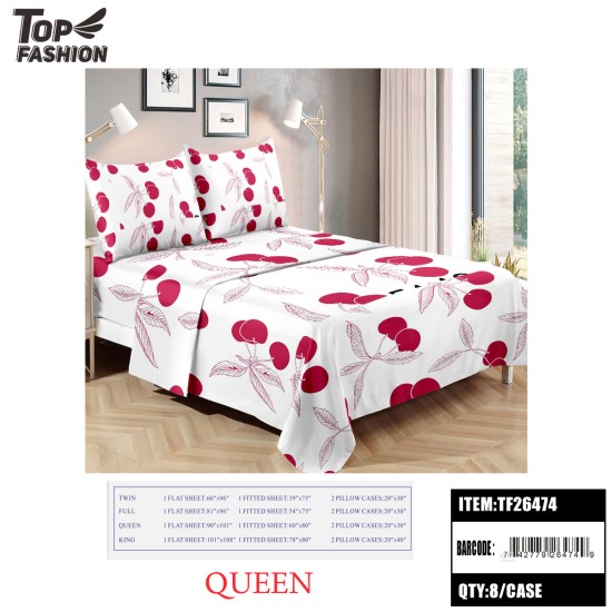 QUEEN SIZE CHERRY PRINT BED SHEET 4PC-SET  8PC/CS
