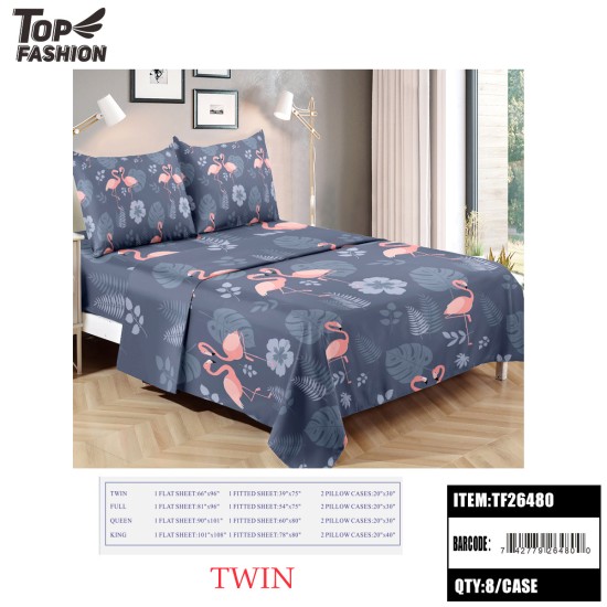 TWIN SIZE FLAMINGO PRINT BED SHEET 3PC-SET 8PC/CS