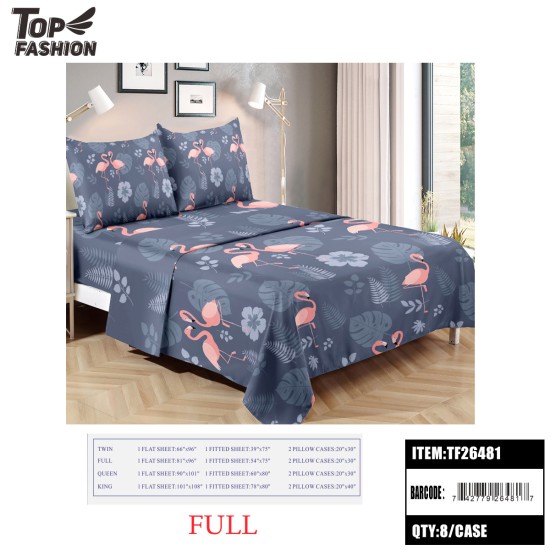 FULL SIZE FLAMINGO PRINT BED SHEET 4PC-SET 8PC/CS