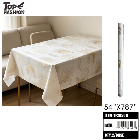 GOLD FOIL FEATHER&GEOMETRIC PRINT TABLECLOTH 22Y/2ROLL/44Y/CS
