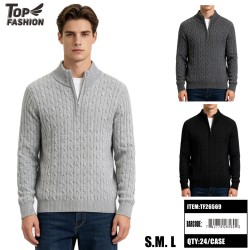 MENS 3COLOR 1/4 ZIP CABLE KNIT SWEATER 12PC/2BG/24PC/CS