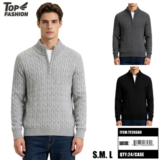 MENS 3COLOR 1/4 ZIP CABLE KNIT SWEATER 12PC/2BG/24PC/CS