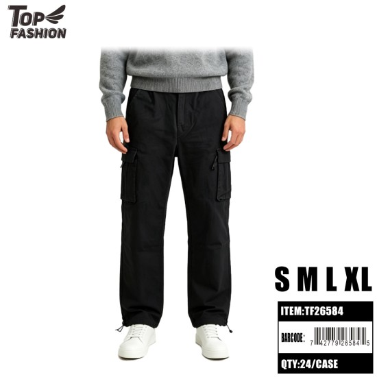 MENS BLACK WINDPROOF CARGO PANTS 6PC/4BG/24PC/CS